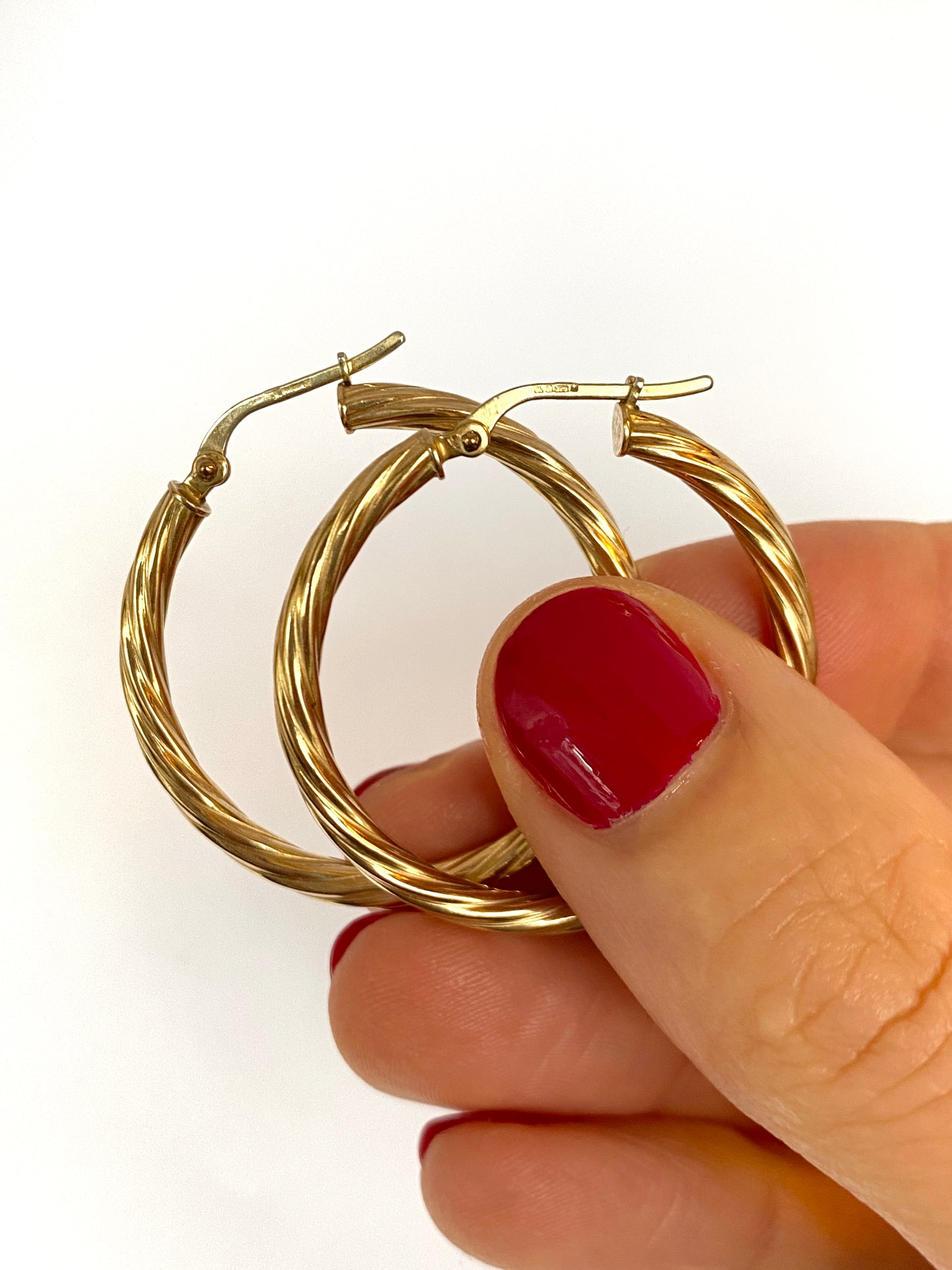 Vintage, 9ct Gold Large Twist Hoop Earrings (3.4cm x 3cm) 3.1g