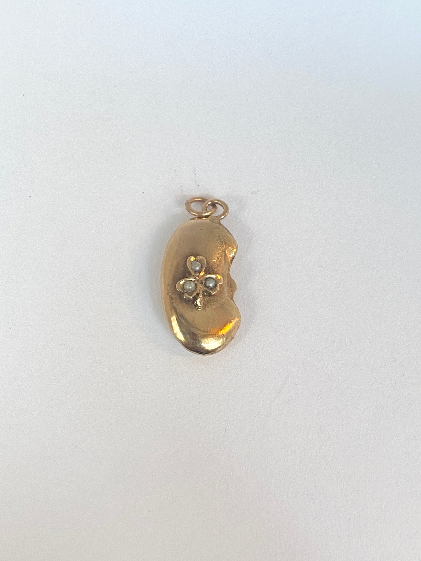 9ct Gold, Antique, Kidney Bean Lucky Charm, with Lucky Pearl Shamrock