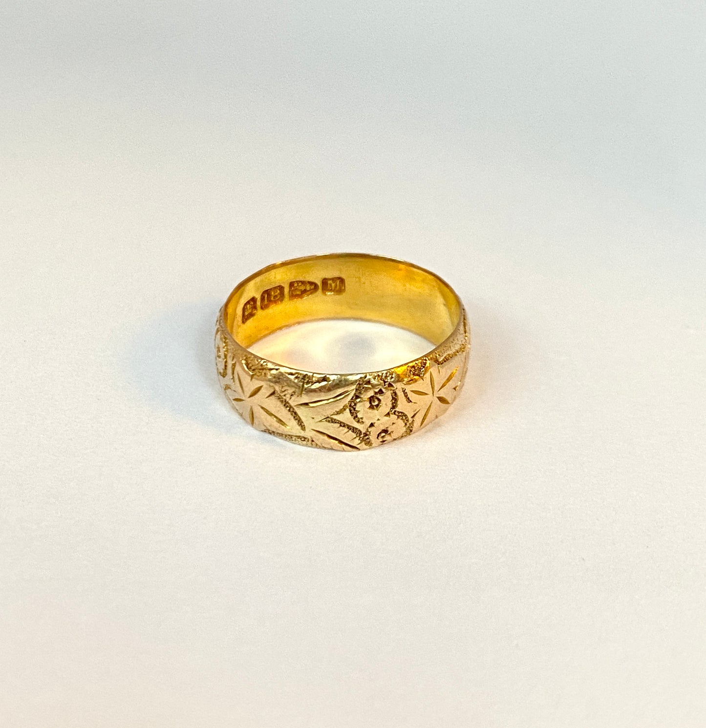 Antique, Victorian, 18ct Gold, Engraved Forget me not and Ivy Wedding /Stacking Band, Hallmarked, Chester, 1895