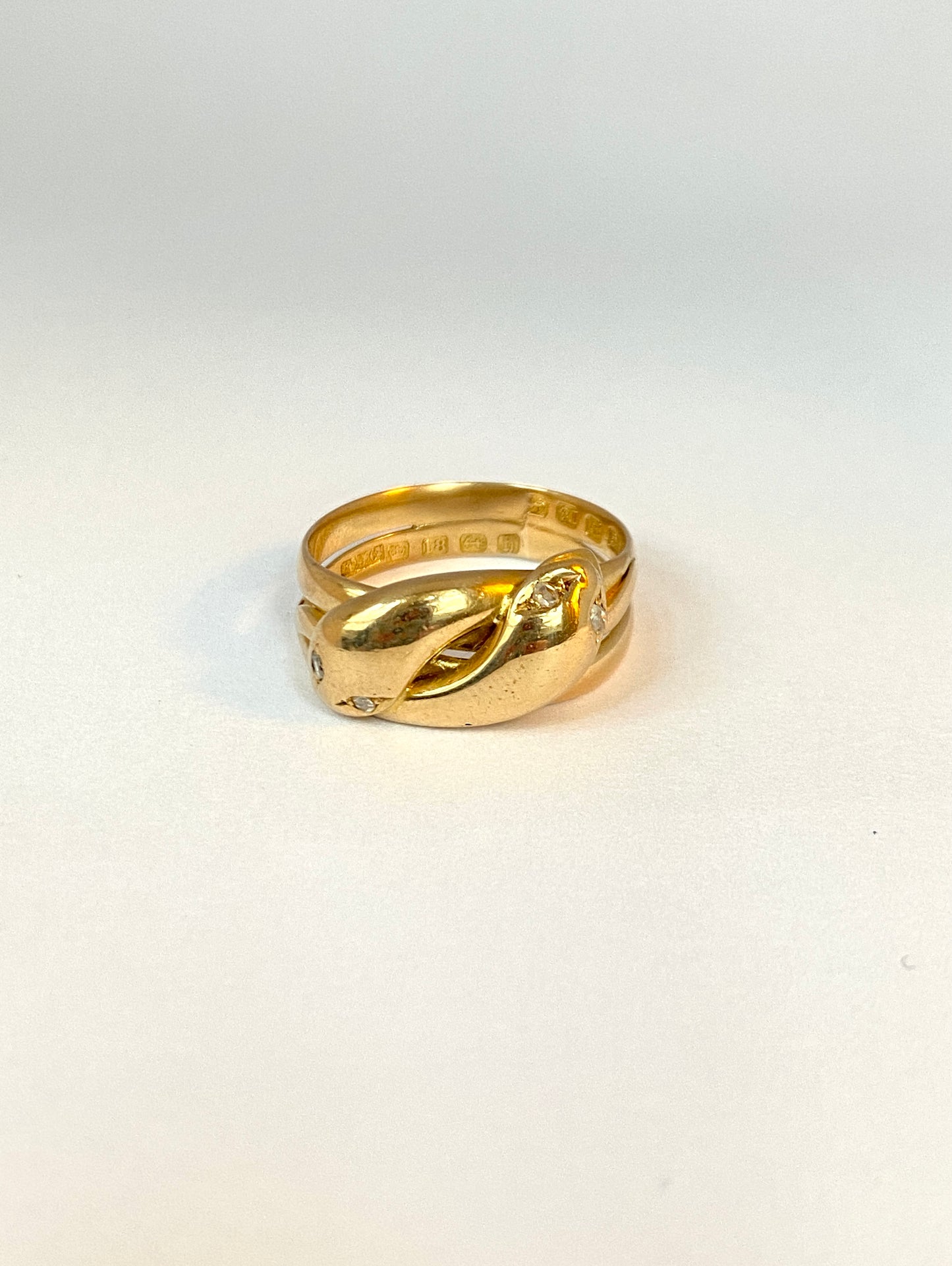 2nd payment Antique, Victorian 18ct Gold, Double Diamond Snake Ring, Hallmarked Birmingham, 1882 (6.59g)