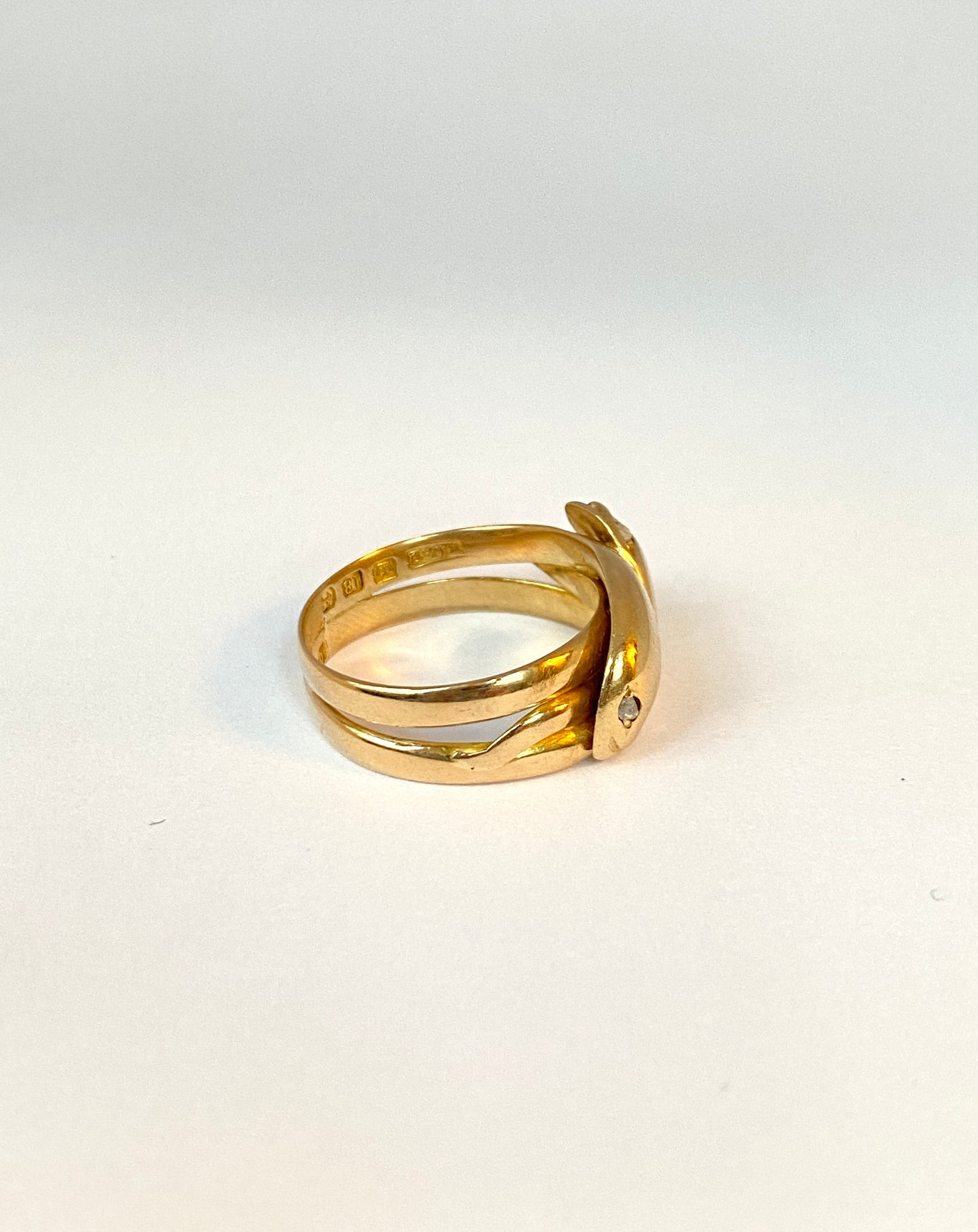 2nd payment Antique, Victorian 18ct Gold, Double Diamond Snake Ring, Hallmarked Birmingham, 1882 (6.59g)