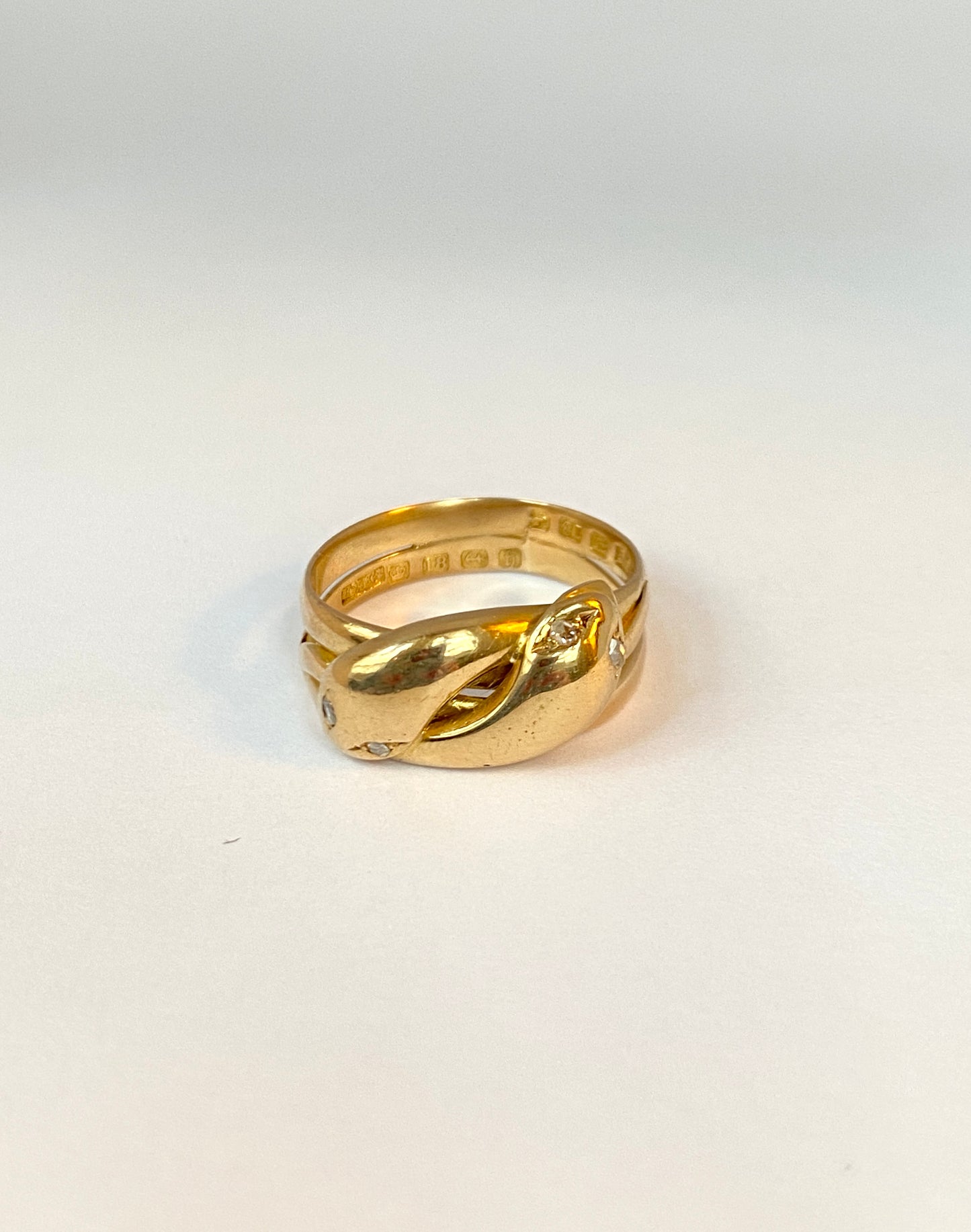 2nd payment Antique, Victorian 18ct Gold, Double Diamond Snake Ring, Hallmarked Birmingham, 1882 (6.59g)