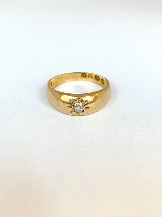 18ct Gold, Antique, Victorian, Starburst Solitaire Ring, Hallmarked 18ct Gold, London and 1890