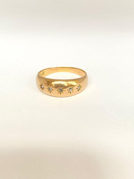 15ct Gold, 5 stone Diamond Starburst Ring, Hallmarked 15ct Gold, Birmingham, 1892