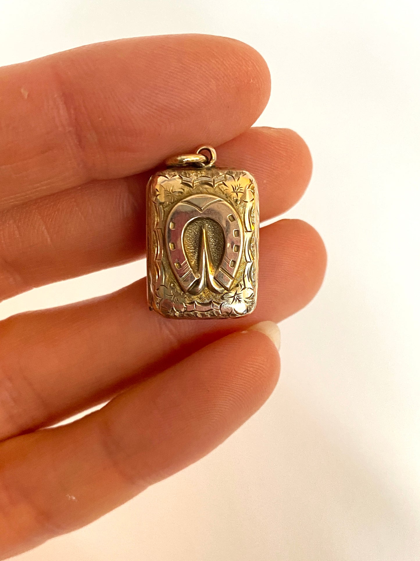 Victorian 9ct Gold (F&B) Double sided Horse Shoe Rectangle Locket / Pendant