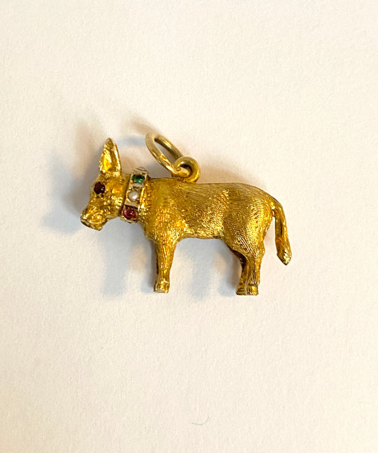 Vintage, Unusual 9ct Gold, Donkey Charm with Multigem Collar