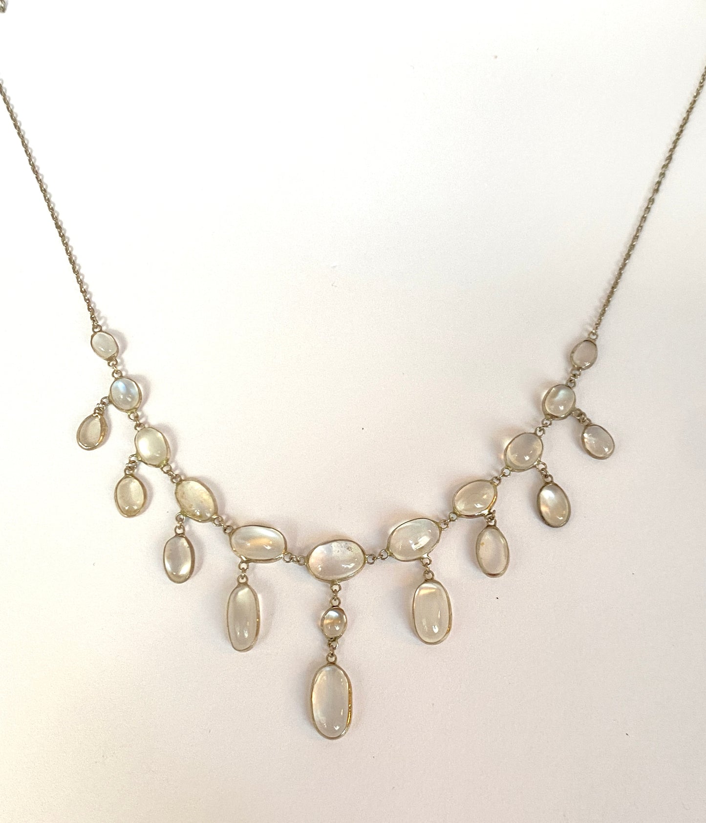 Stunning, Art Deco, 1930s, Sterling Silver, Double Layer Moonstone Fringe Necklace