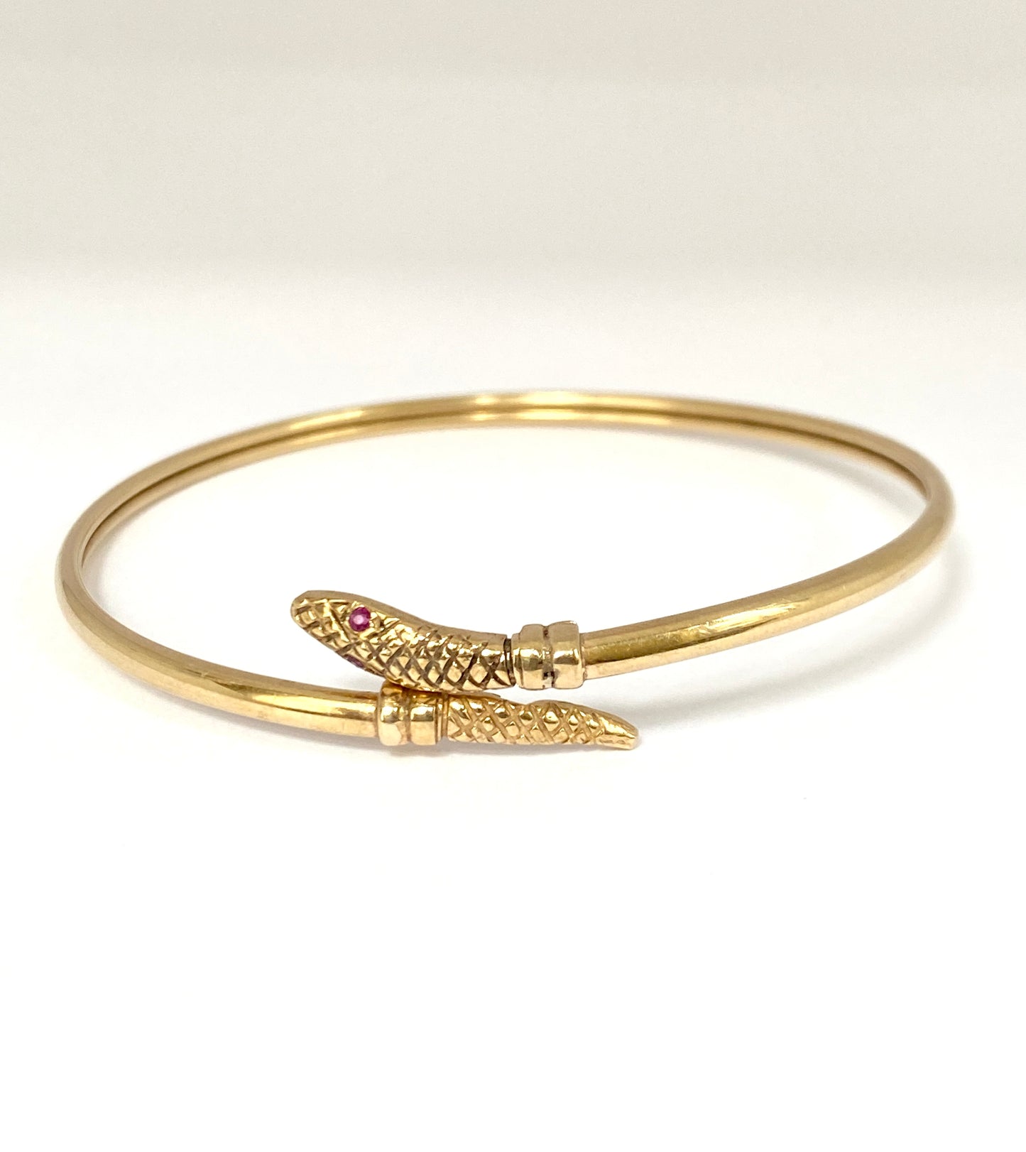 Vintage, 9ct Gold, Ruby Eyed Snake Bangle