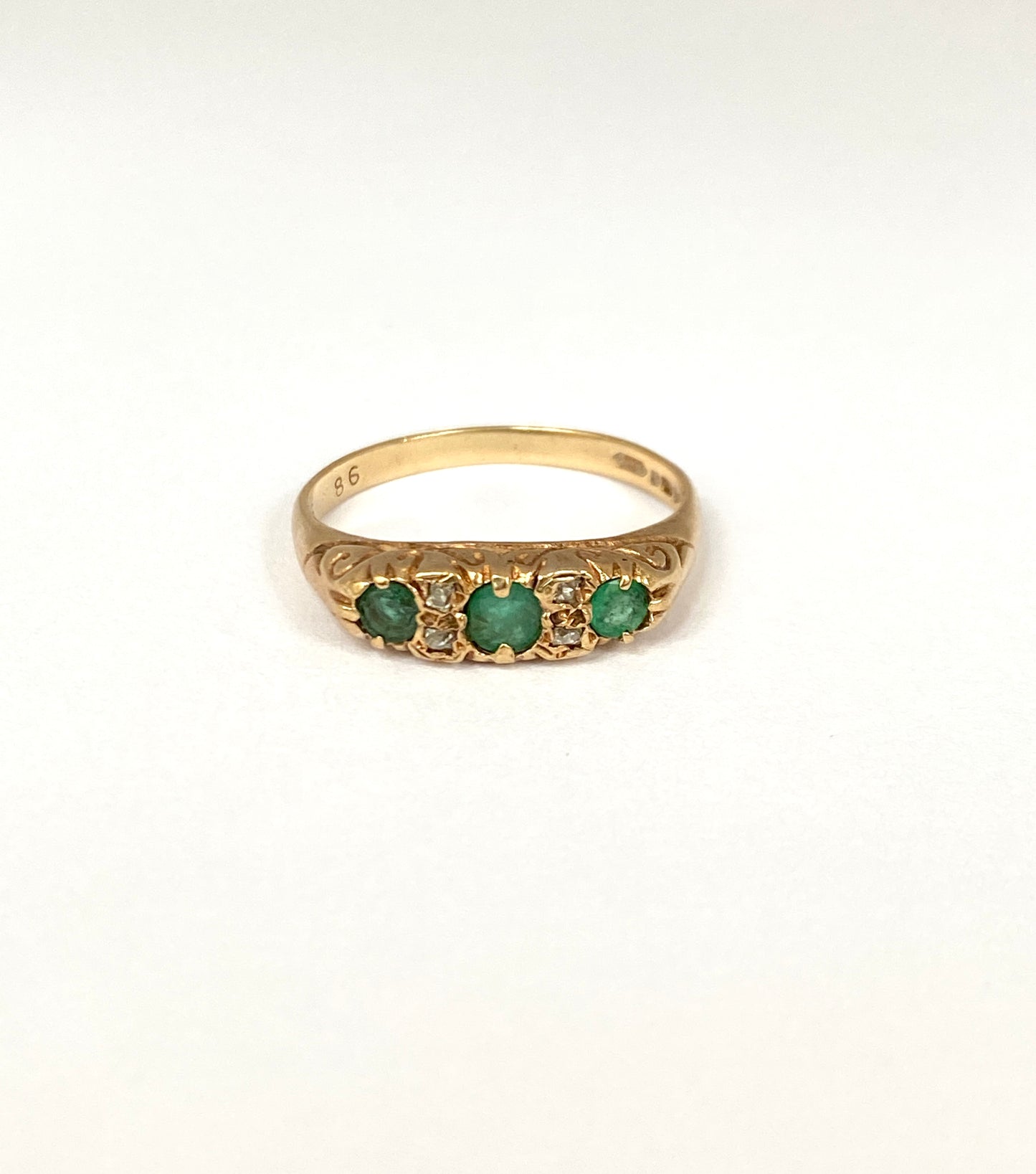 Vintage, Hallmarked, 9ct Gold Emerald and Diamond, Ring