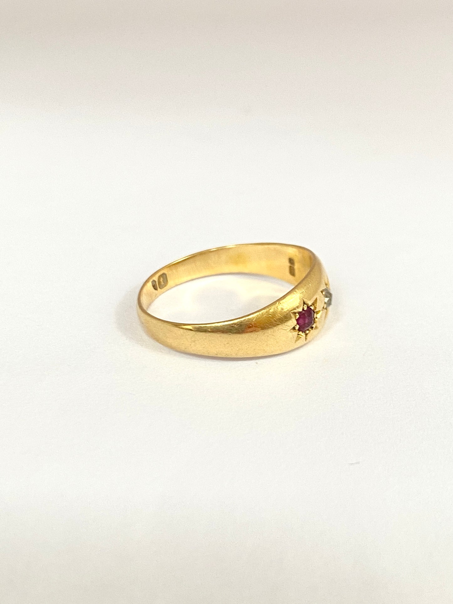 Antique 18ct Ruby And Diamond Gypsy Ring, Hallmarked for 18ct Gold, Birmingham 1893