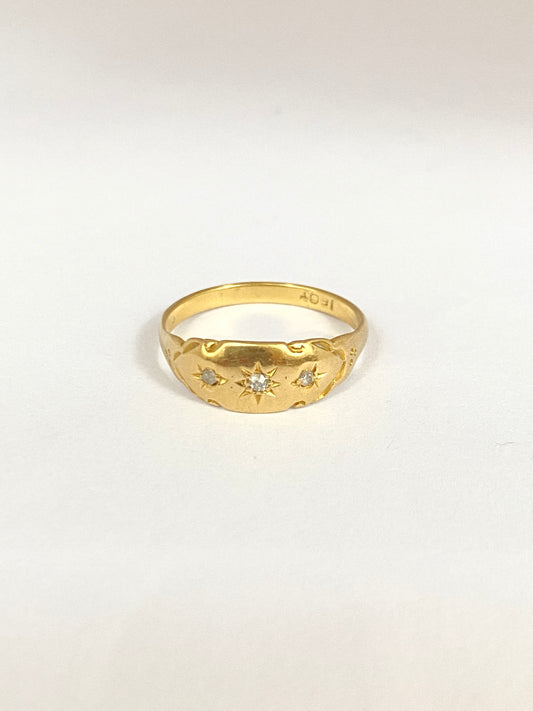 Antique, 18ct Gold, 3 Stone Diamond Gypsy Ring