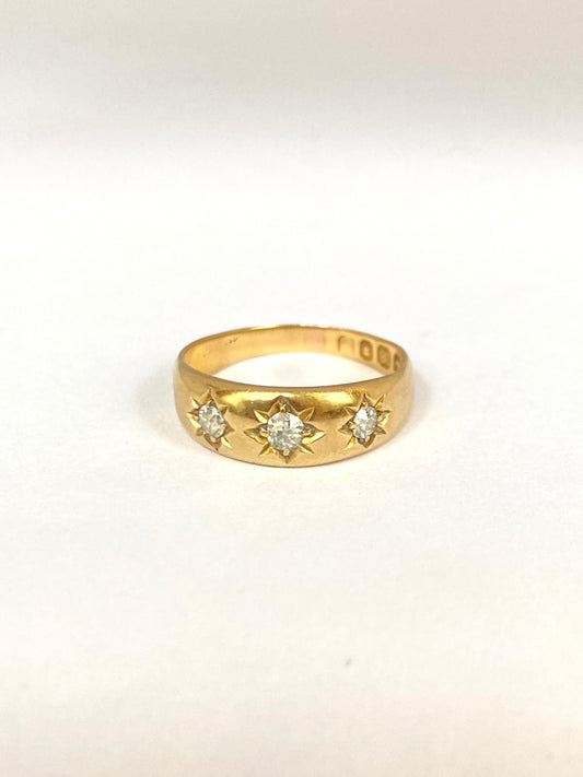 Antique, 18ct Gold, Diamond, 3 Star, Gypsy Starburst Ring, Hallmarked 18ct Gold, London and 1895