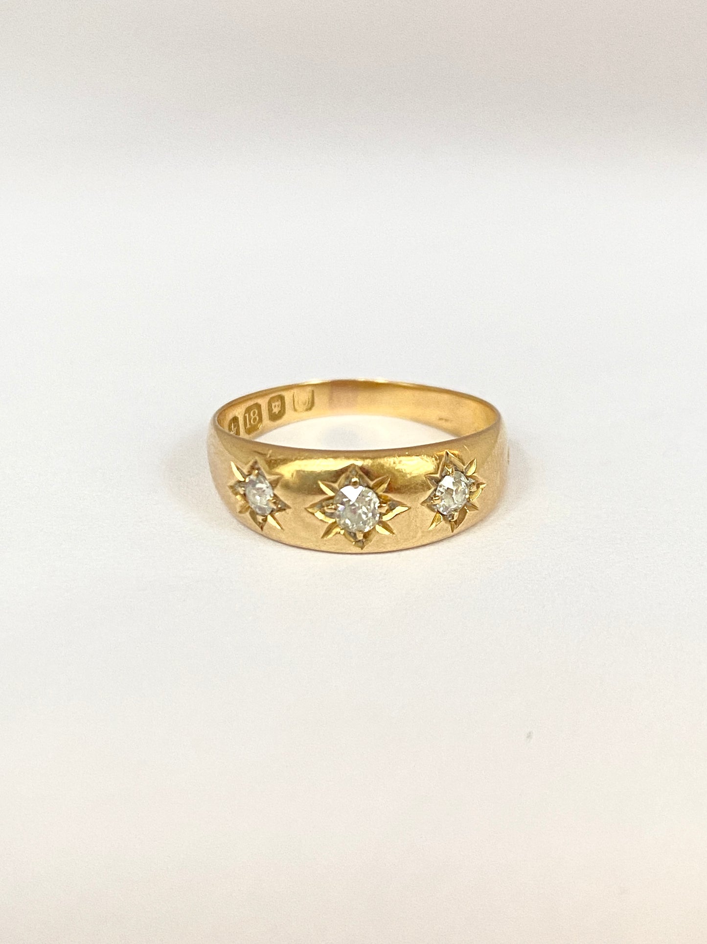 Antique, 18ct Gold, Diamond, 3 Star, Gypsy Starburst Ring, Hallmarked 18ct Gold, London and 1895