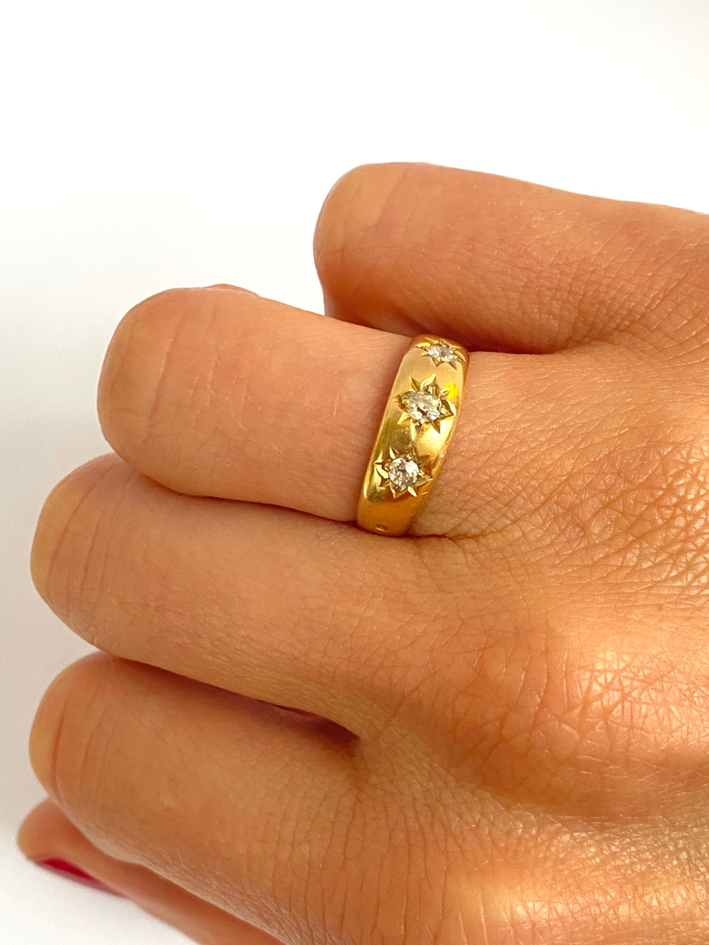 Antique, 18ct Gold, Diamond, 3 Star, Gypsy Starburst Ring, Hallmarked 18ct Gold, London and 1895