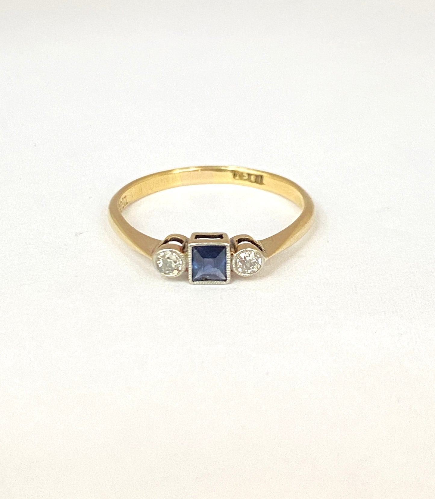 Antique, Art Deco, 18ct Gold and Platinum, Sapphire and Diamond Ring