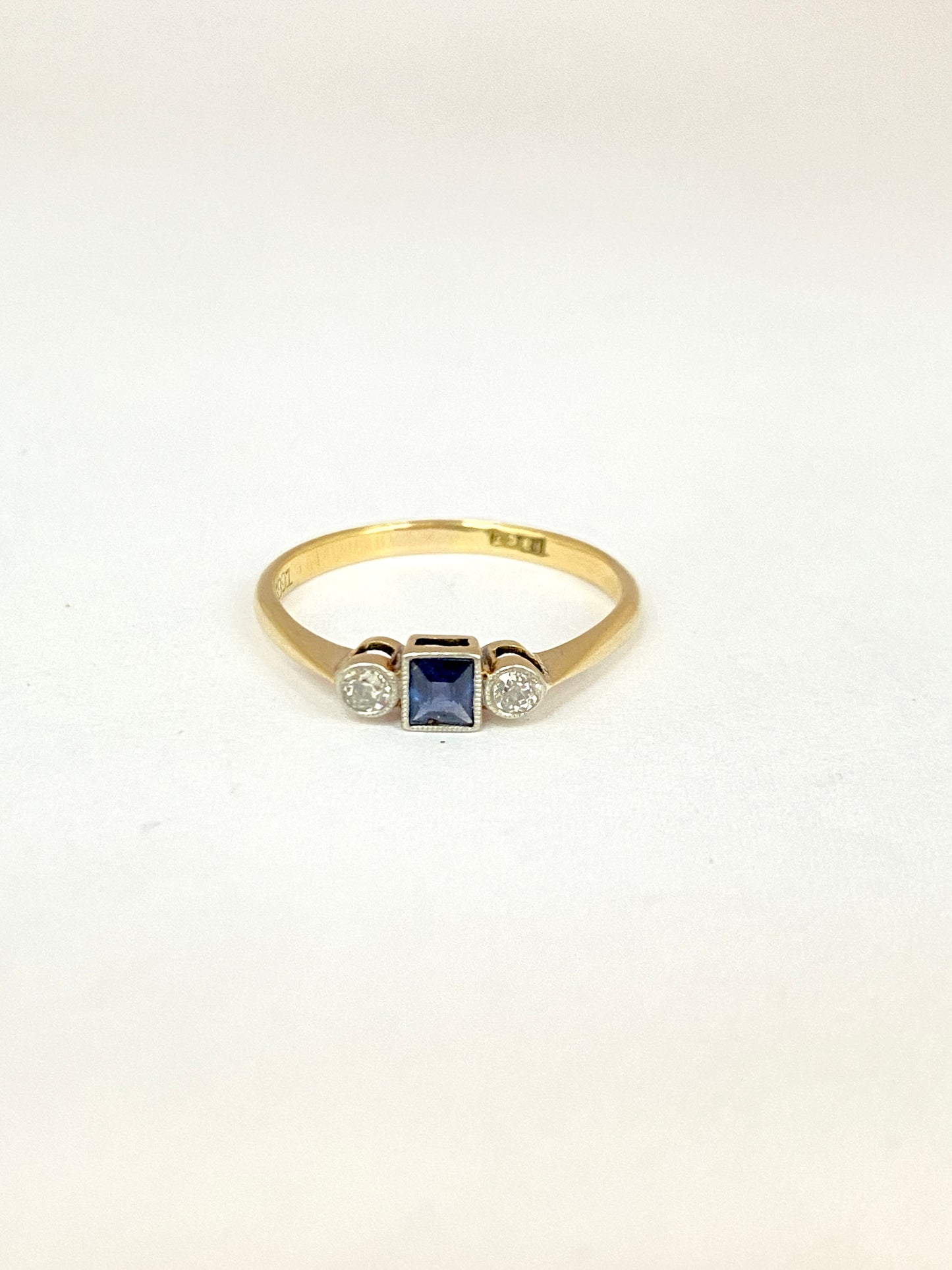 Antique, Art Deco, 18ct Gold and Platinum, Sapphire and Diamond Ring