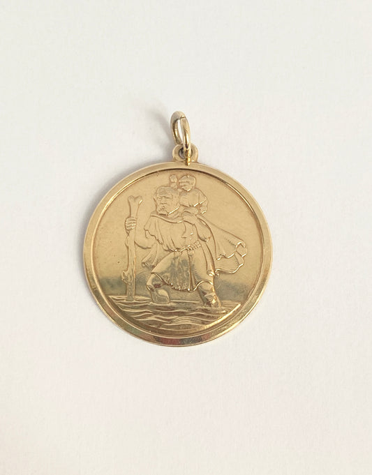 Large, Vintage 9ct Gold St Christopher Pendant/Medallion