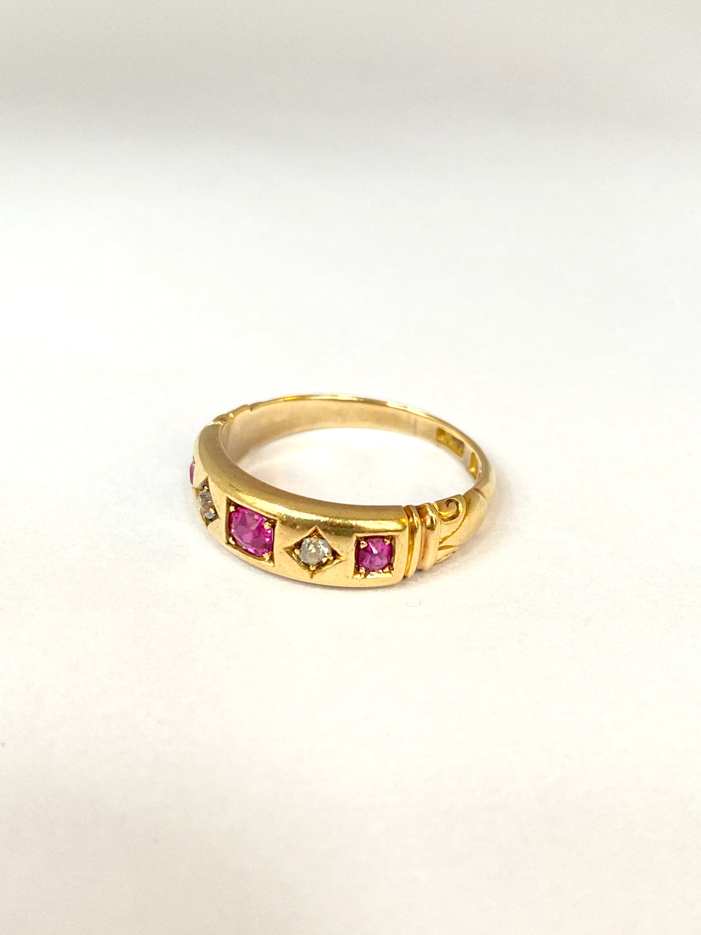 RESERVED JAIME Victorian, 18ct Gold Ruby and Diamond Gypsy Ring, Hallmarked Birmingham, 1884 (4.18g)