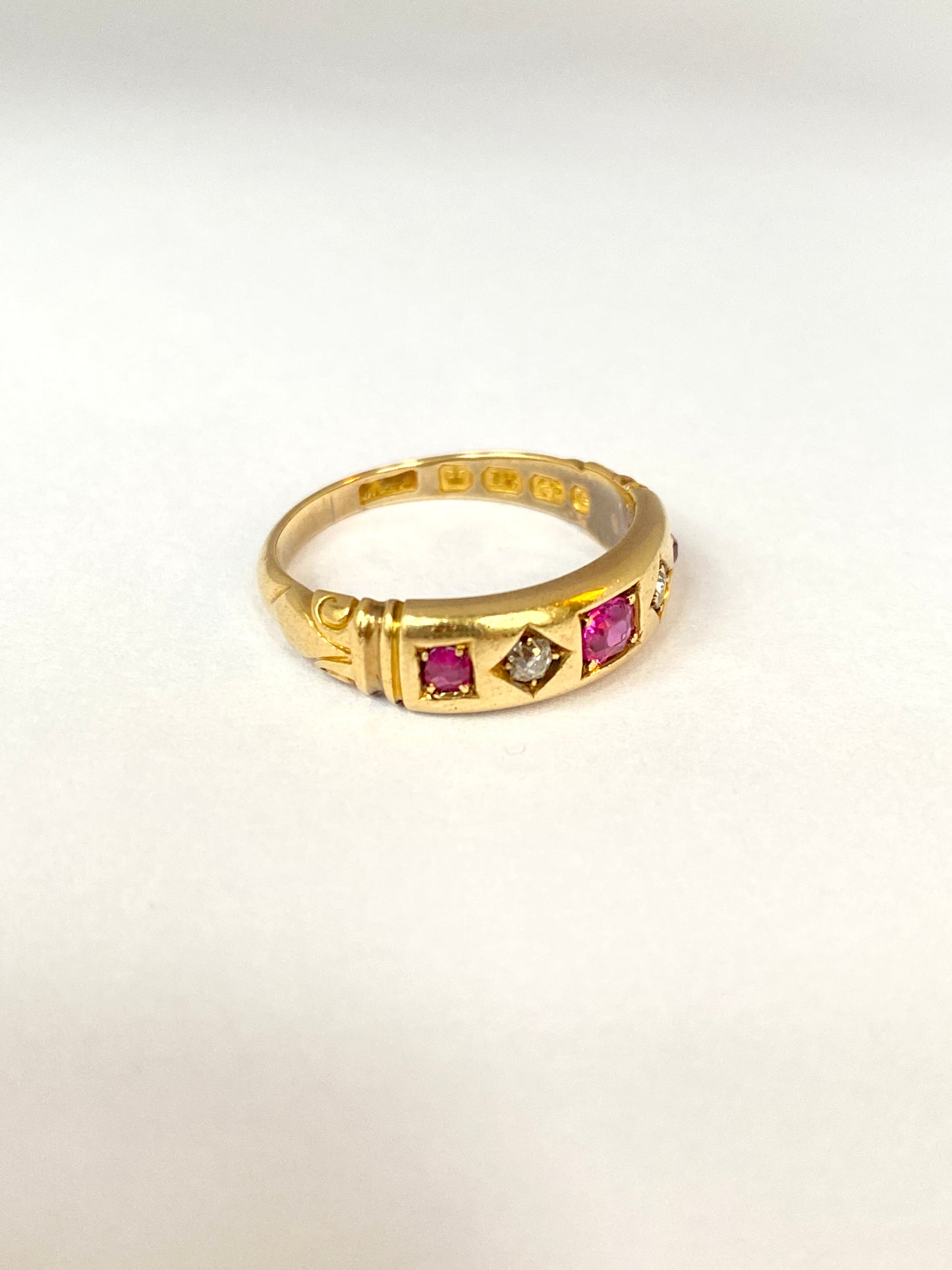 RESERVED JAIME Victorian, 18ct Gold Ruby and Diamond Gypsy Ring, Hallmarked Birmingham, 1884 (4.18g)