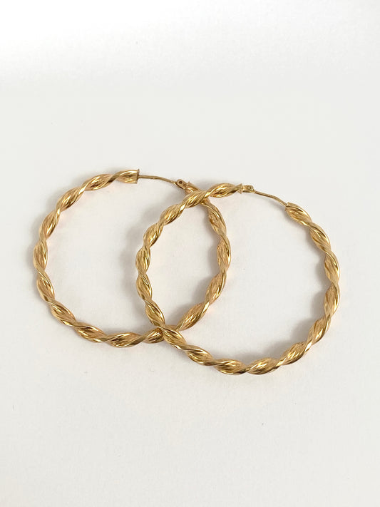 Fabulous Vintage, 9ct Gold Large Twist Hoop Earrings (4.2cm x 3mm) 3.5g