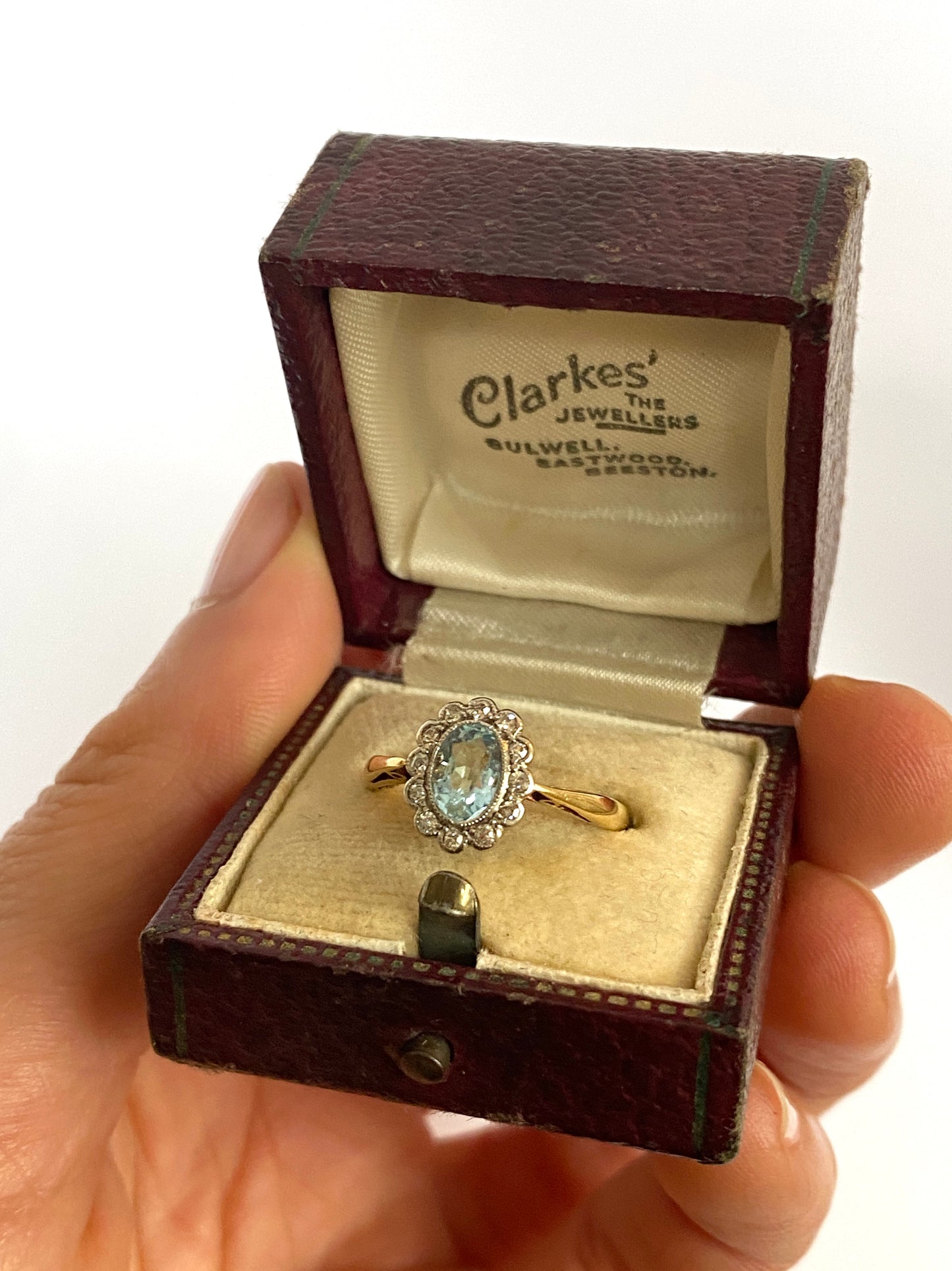 Vintage, (1940s) Aquamarine and Diamond Cluster Ring, Hallmarked, 18ct Gold, Chester, 1926