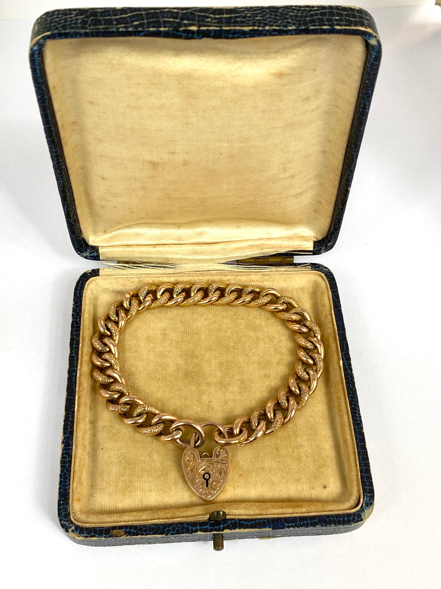 Antique, Victorian 9ct Gold Curb Link 'Night and Day' Bracelet (16.36g)