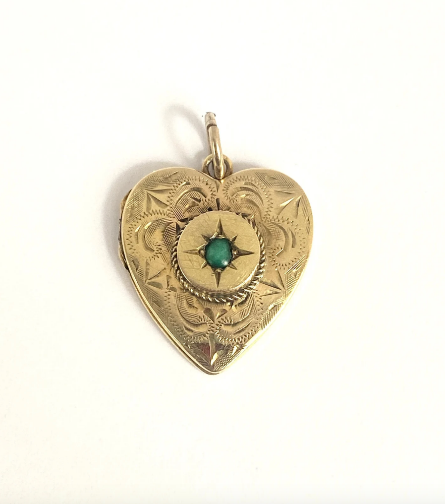 Vintage, 18ct Gold, Starburst Turquoise Heart Locket