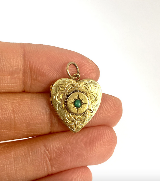 Vintage, 18ct Gold, Starburst Turquoise Heart Locket