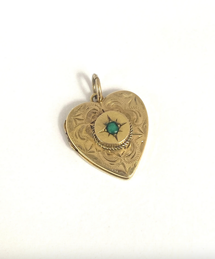 Vintage, 18ct Gold, Starburst Turquoise Heart Locket