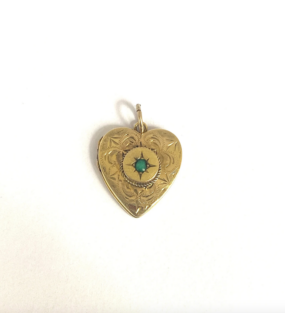 Vintage, 18ct Gold, Starburst Turquoise Heart Locket