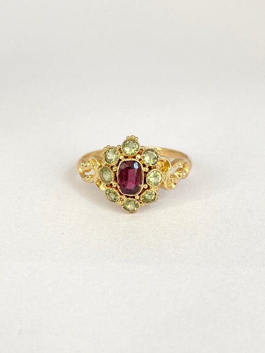 15ct Gold, Chrysoberyl and Rubelite Antique Ring