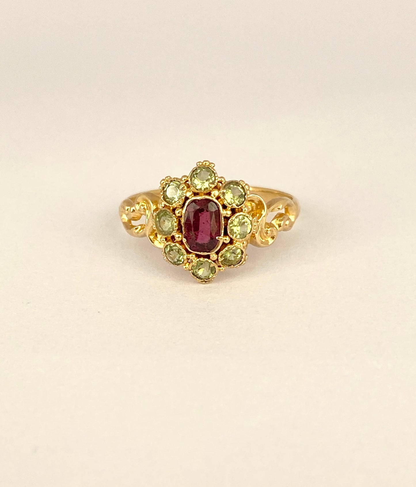 15ct Gold, Chrysoberyl and Rubelite Antique Ring